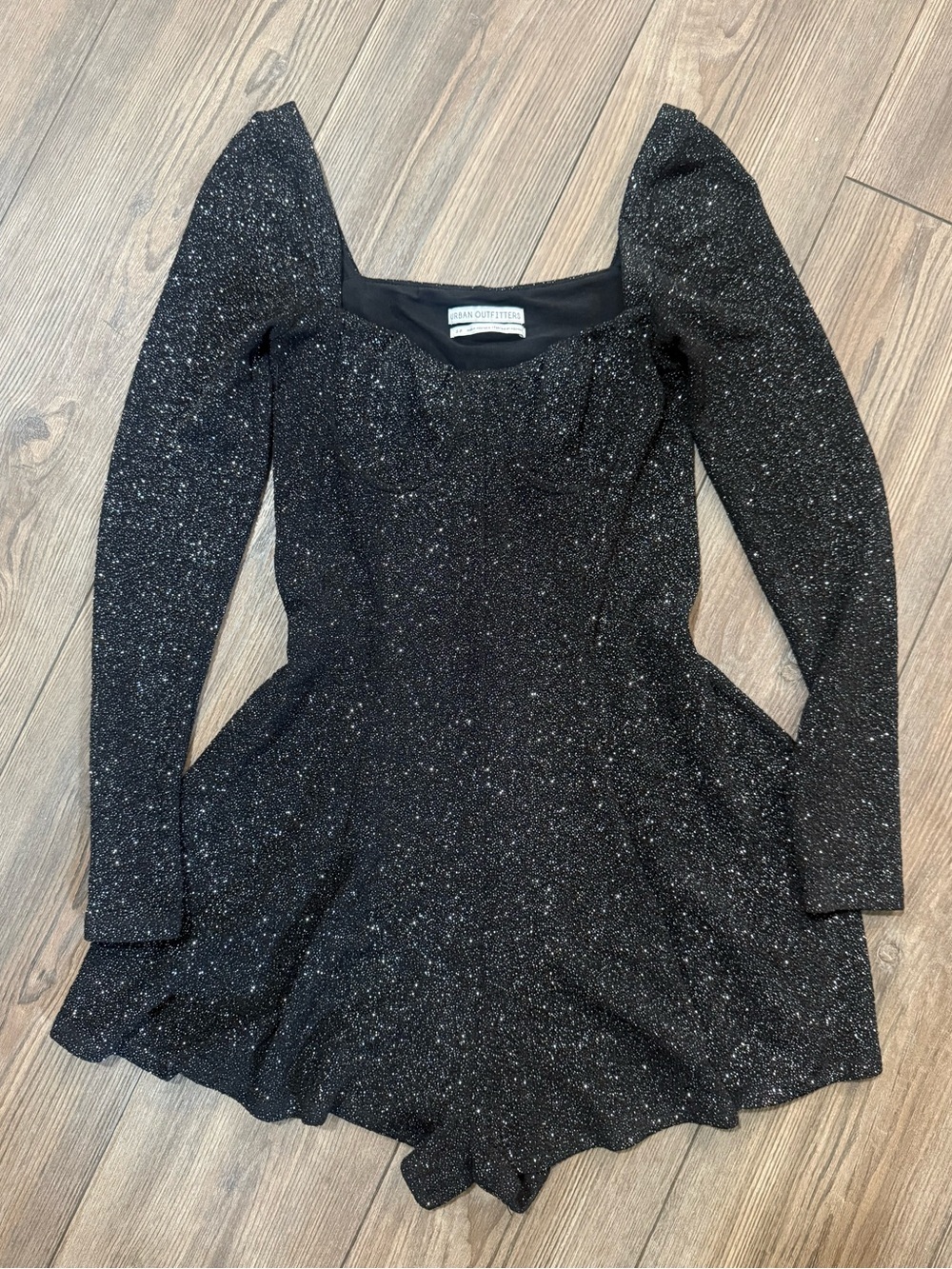 Urban Outfitters Black Sparkle Long Sleeve Romper Dress Women’s Size Small